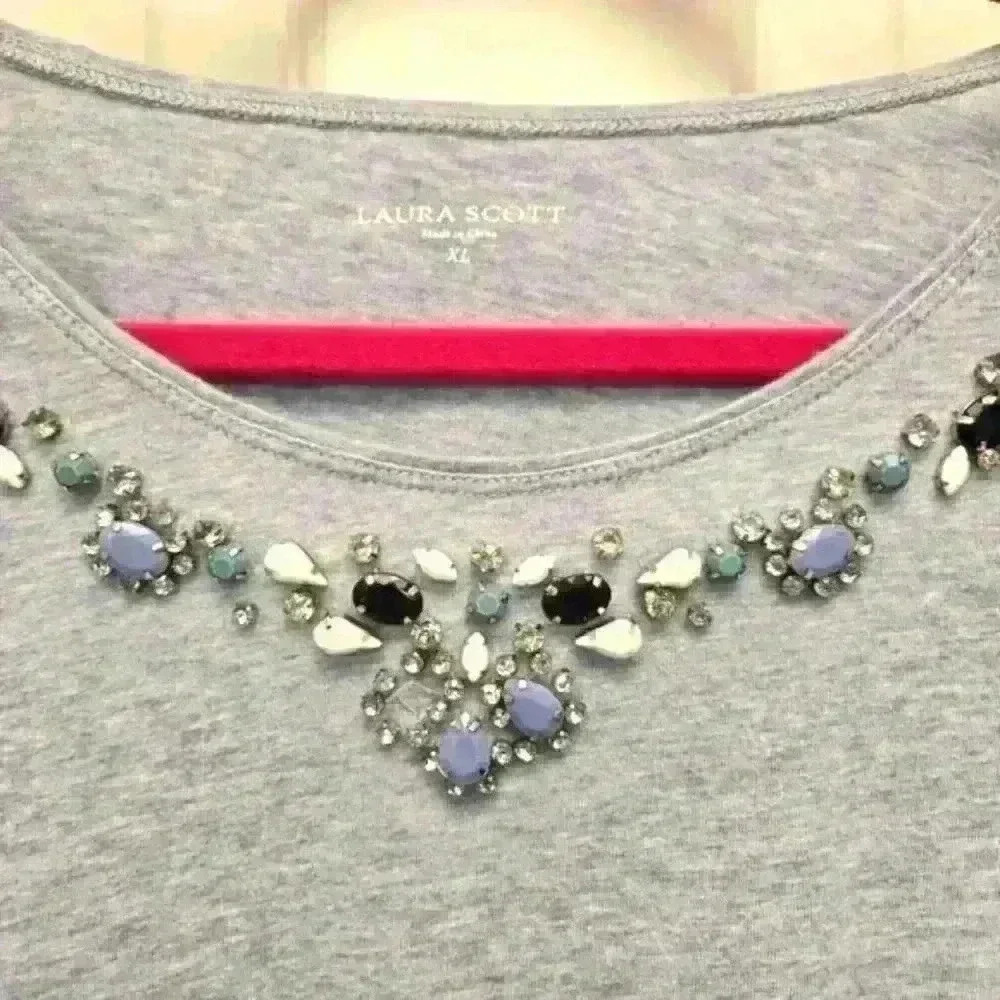 Laura Scott Studded Blue Top,XL - Picture 2 of 3
